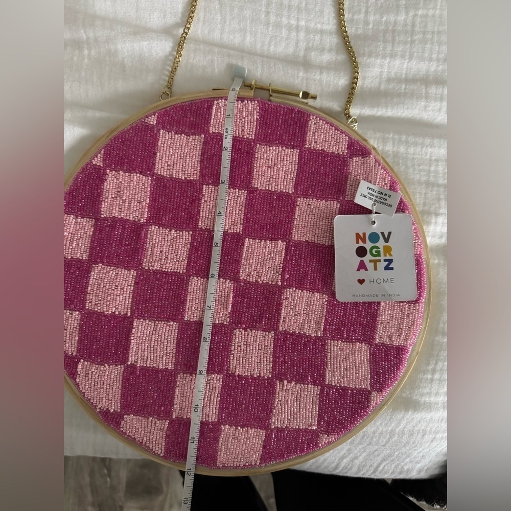 Hand Beaded Pink Checker Wall Decor - Picture 5 of 7